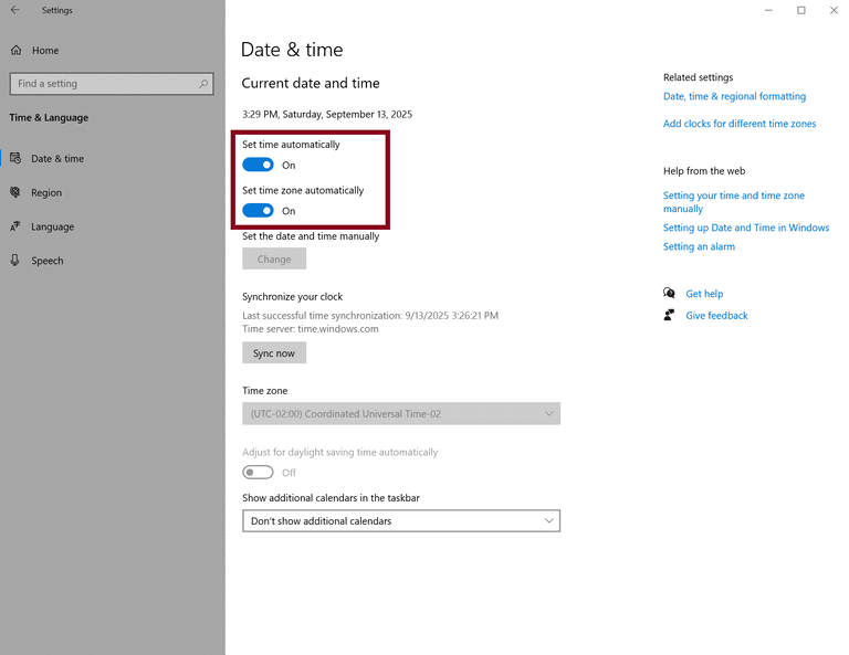 Date & Time settings